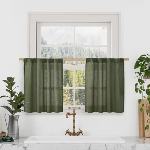 LAMIT Kitchen Semi Sheer Linen Curtains 24 Inch Long for Small Window by LAMIT