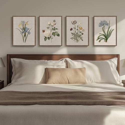 Framed Vintage Botanical Floral Wall Art for Bedroom, 4 Piece 11x14 In - Image 2