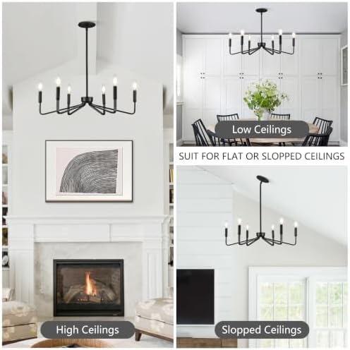 6-Light Black Dining Room Chandelier, 26in Industrial Pendant Light - Image 5