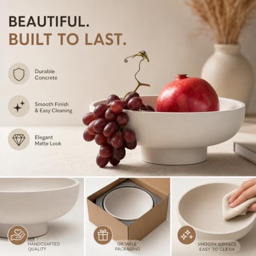 12" Concrete Fruit bowl for Kitchen Counter, Coffee Table Decor, Decorative Key Bowl, Home Décor Accents, Kitchen Counter Decor Grey - Image 6