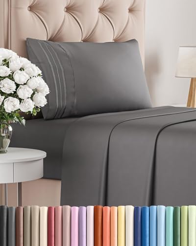 Twin Size 3 Piece Sheet Set - Comfy Breathable & Cooling Sheets - Dark Grey by CGKUnlimited
