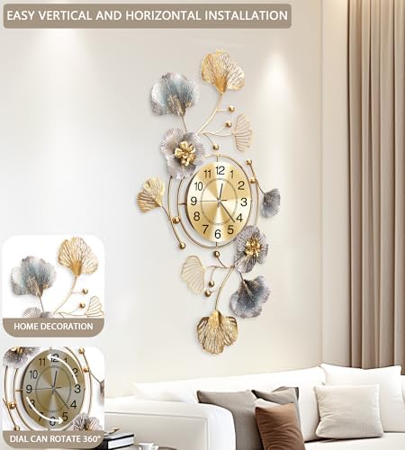 36" Modern Farmhouse Large Decorative Wall Clock, Ginkgo Metal Art - Image 4
