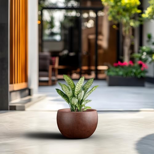 Kante Large Round Bowl Rusty Concrete Planter 19.9" Dia, Outdoor - Image 4