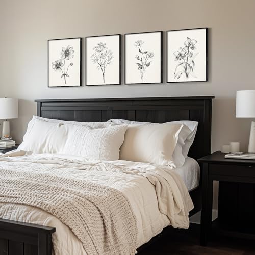 Framed Black and White Floral Wall Art for Living Room, 4 Piece 12x16 In - Image 4