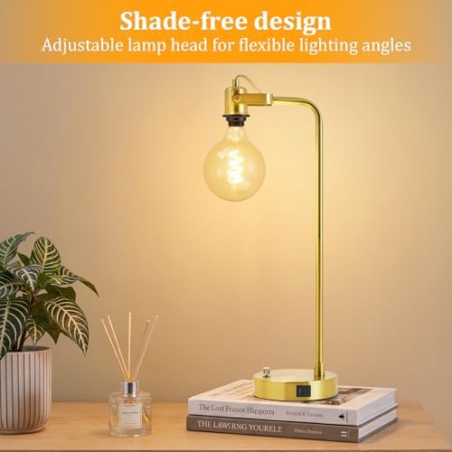 Gold Table Lamp Set of 2, USB A+C, 180° Adjustable Bedside Lamps, Dimmable - Image 4