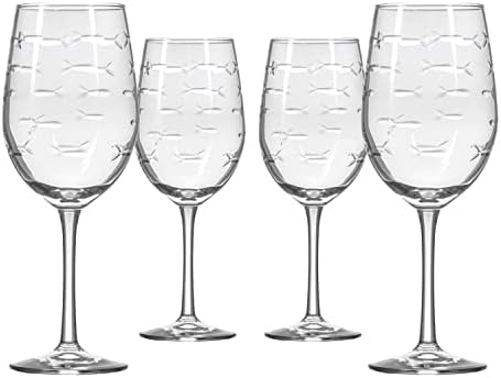 Rolf Glass School of Fish White Wine Glass | 12 ounce Stemmed Set of 4 | Lead-Free Glass | Diamond Wheel Engraved in America by RolfGlass