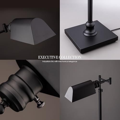 O’Bright Arcadia - Pharmacy Floor Lamp, Full Range Dimming, Swing Arm Task Lamp, E26 Socket, Bulb Replaceable, Adjustable Height 47” to 55”, 360° Rotatable Shade, All-Metal Design, Black - Image 5