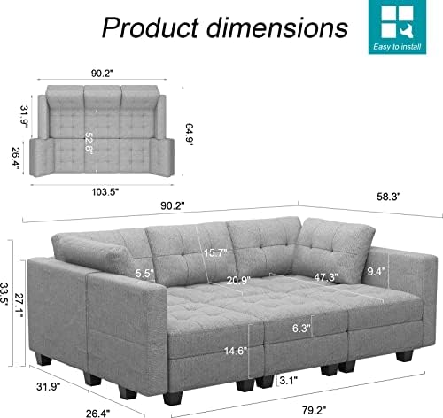 Belffin Modular Sectional Sleeper Sofa with Storage Sectional Couch Modular Sofa Bed Set for Living Room Light Grey - Image 2