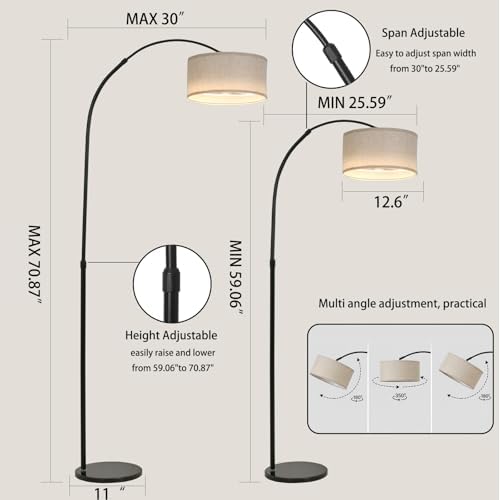 Arc Floor Lamp with Fan Dimmable Standing Lamp with Remote 3 Color Temperatures Adjustable for Living Room Bedroom Bright Reading Lamp with Marble Base - Image 5