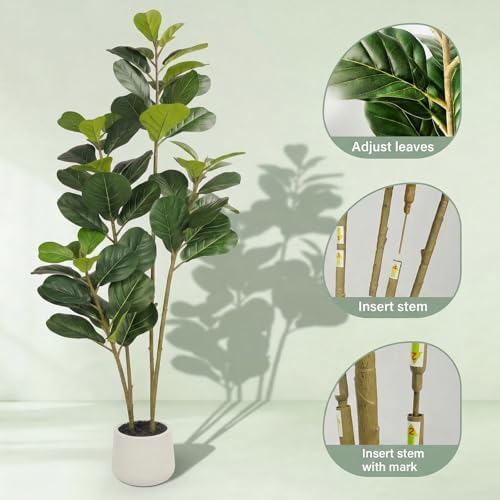 6FT Artificial Fiddle Leaf Fig Tree for Indoor Home Office Decor-Realistic Fake Ficus Tree in Black Planter,Faux Plant with Lifelike Trunk&Leaves for Living Room,Housewarming Gift - Image 6