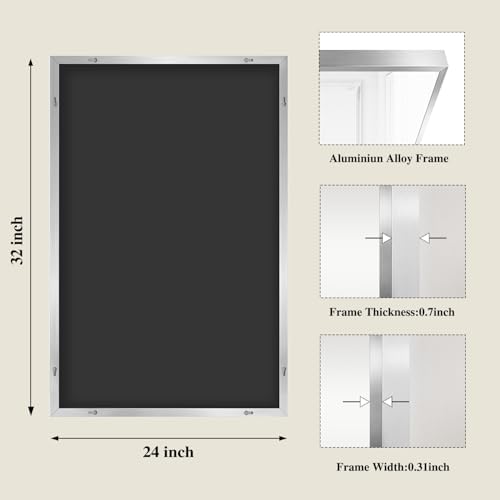 Koonmi Silver Rectangle Wall Mirror, 24x32 Inch Bathroom Mirror, Aluminum Frame Vanity Mirror for Entryway, Living Room, Bedroom Bathroom, Hangs Horizontally or Vertically - Image 2