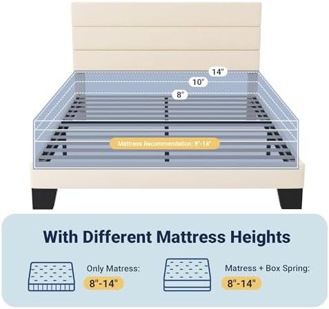 Allewie Queen Size Platform Bed Frame with Velvet Upholstered Headboard and Wooden Slats Support, Fully Upholstered Mattress Foundation/No Box Spring Needed/Easy Assembly, Cream - Image 7