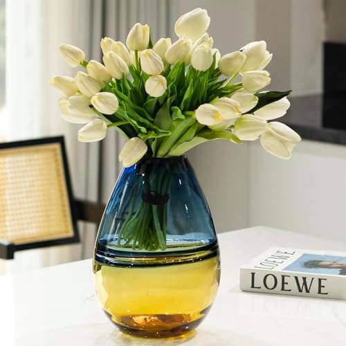 Glass Handmade Decorative Vase Ombre Centerpiece Vase with Yellow Base, Flower Vase for Home Decoration (Tall vase) - Image 6