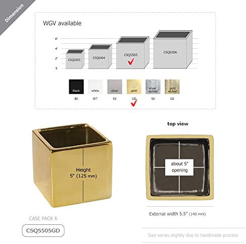WGV Ceramic Cube Vase Bulk Width 5.5" Height 5" (Fits 5" Pot) Elegant Modern Block Square Floral Planter Terrarium Container Table Dresser for Event Accent Home Office Decor Gold 6 Pieces - Image 2