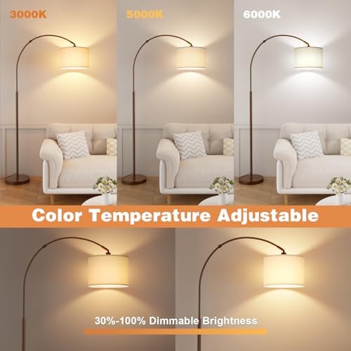 Ambimall Dimmable Arc Floor Lamp with Remote, Color Temp Adjustable, Brown - Image 4