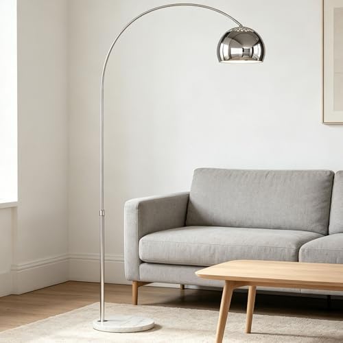 71" Modern Adjustable Chrome Arc Floor Lamp with Dome Shade by Unknown