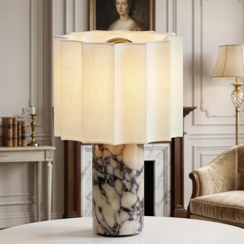 Marble Touch Table Lamp USB Rechargeable Cordless Bedroom Bedside Small Glow Night Light Stone Base and Linen Fabric Shades by Unknown