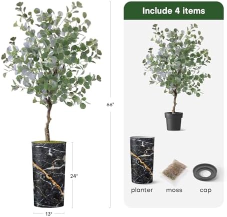Artificial Tree in Modern Granite Effect Planter, Fake Eucalyptus Silk Tree for Indoor and Outdoor Home Decoration - 66" Overall Tall (Plant Pot Plus Tree) - Image 3