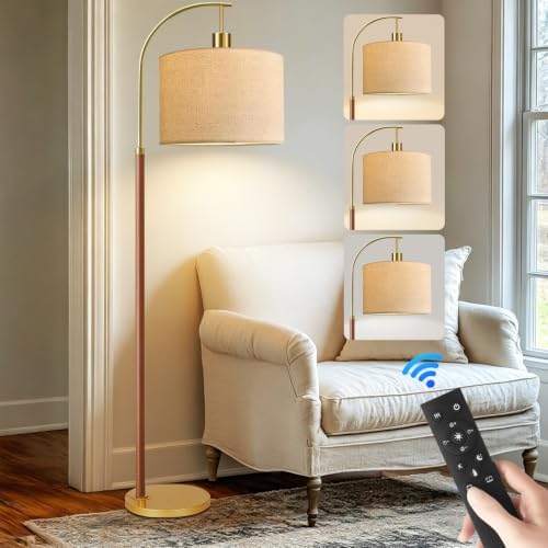 Wood Floor Lamps for Living Room Arc Floor Lamp with Remote Control,Dimmable Farmhouse Floor Lamp Mid Century Modern Standing Lamp with 3 Color Temperature Tall Vintage Floor Lamp For Bedroom Corner by ZECOXOL