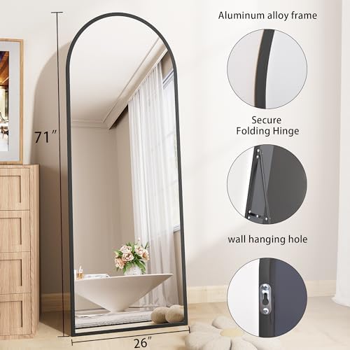 AUYHM Arched Mirror Full Length,Nanoglass Standing Mirror Full Length,71"x26"espejos para dormitorio,Large Full Body Mirrors,Floor Length Mirrors(Black) - Image 3