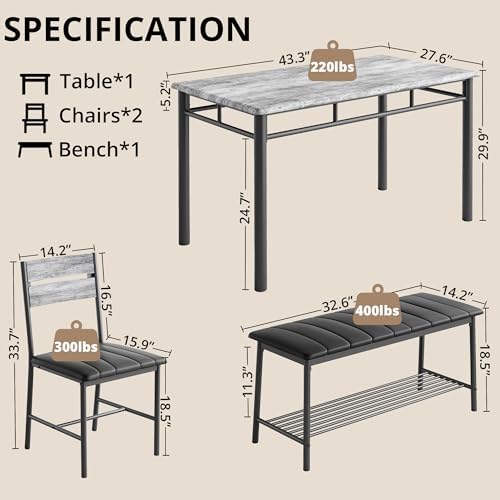 IRONCK Dining Table Set for 4, Kitchen Table and Chairs Set, Gray - Image 2
