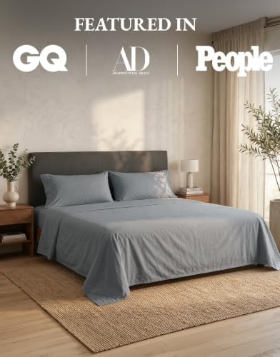 LANE LINEN California King Sheet Set 100% Organic Cotton Cooling - Charcoal - Image 5
