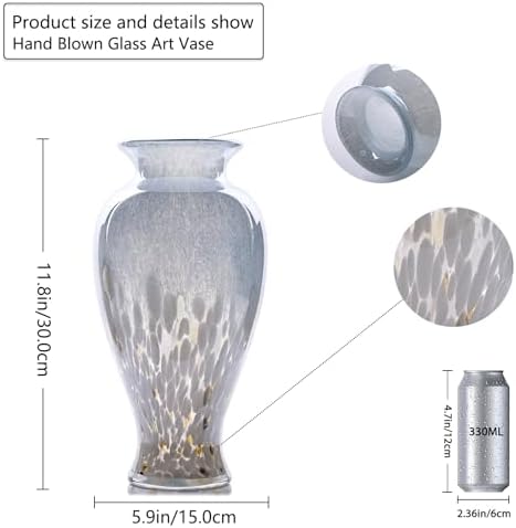 11.8" Tall Blue and White Glass Vase Beautiful Hand Blown Glass Vase Modern Art Home Decor, Wide Mouth Colorful Vases for Mantle Dining Table Centerpiece, Entryway Living Room Wedding Decoration - Image 2
