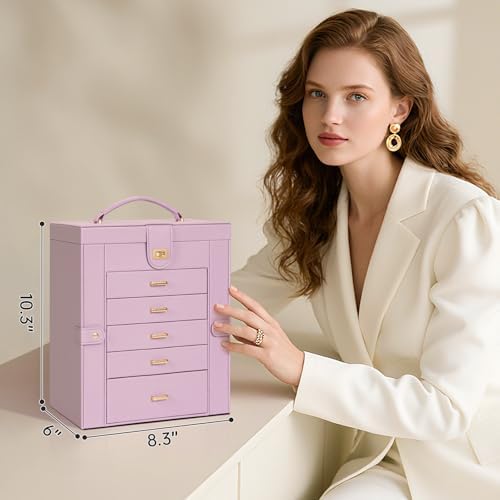 AKOZLIN 6-Tier Jewelry Box Organizer 5 Drawers Storage Purple Regular - Image 6
