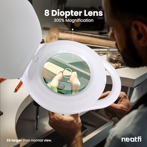Neatfi 1,000 Lumens | LED Magnifying Lamp with Clamp | Dimmable | 3X Magnification | 3000K–6500K Light | Includes Microfiber Cloth | Light for Reading, Sewing & Crafts (White-4, 8-Diopter) - Image 2