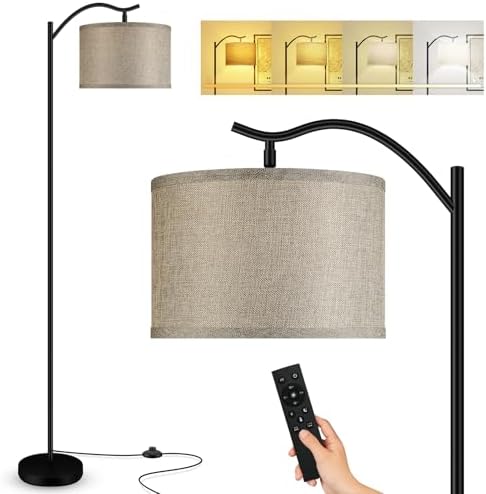 BoostArea Floor Lamp for Living Room,Arc Floor Lamp with Remote Control,Stepless Dimmable Brightness & Colors Temperature 2700k-6500k,Modern Standing Lamp for Bedroom Study Room Office,Jute by BoostArea