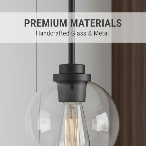 Black Globe Pendant Light, 2-Pack Modern Clear Glass Hanging Fixture - Image 5