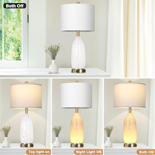 Rinweey 26" Modern Clear Glass Table Lamps Set of 2,Nightstand Lamp with USB A+C Ports & AC Outlet,Bedside Lamps with 3-Way Dimmable Touch Control Night Light for Bedroom Living Room(Bulbs Included) - Image 5