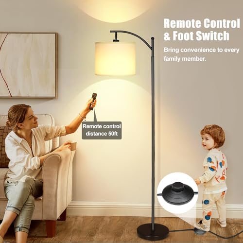 mukuxin LED Floor Lamps for Living Room, 12W 1200LM Modern Arc Floor Lamp with Remote & Adjustable Linen Lampshade, 12 Color Temperature Stepless Dimmable Tall Standing Lamp - Image 6