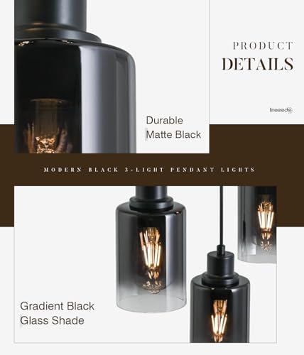 3-Light Black Pendant Lighting, Adjustable Modern Pendant Lights for Kitchen Island, Industrial Cluster Hanging Lights for Dining Table Hallway Bedroom Living Room - Image 3