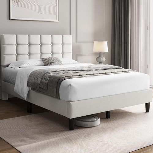 Yaheetech Full Size Upholstered Tufted Bed Frame with Headboard - Image 3