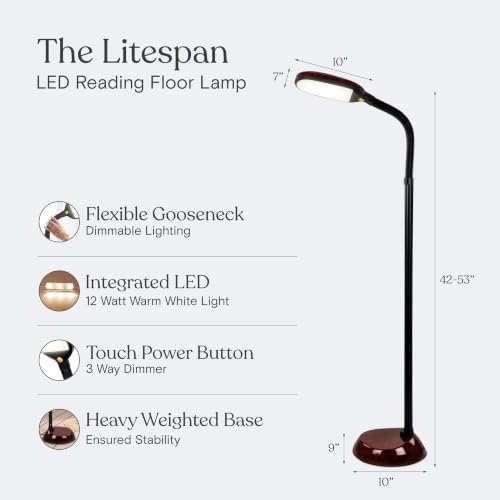 Brightech Litespan - Bright LED Floor Reading Lamp for Over Chair Crafts and Reading, Estheticians' Light for Lash Extensions, Adjustable Standing Lamp for Living Room, Bedroom, Office - Havana Brown - Image 6