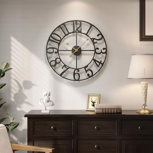 Cuspin 24 Inch Wall Clock for Living Room Decor, Black Modern Metal Clock - Image 2