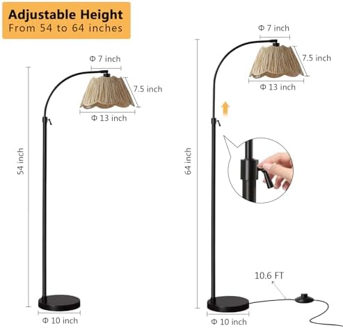 64'' Adjustable Arc Floor Lamp with Woven Pleated Shade, Black - Image 2