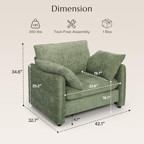 Elegant Oversized Accent Reading Armchairs Set of 2, 42.1", Chenille, Green - Image 2