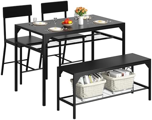 Shintenchi Dining Table Set for 4 with Bench and Chairs, Black by Shintenchi%7CFurnitureMadeforRealLife