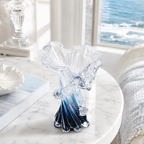8.1" H Blue Ocean Wave Vase, Blown Glass Vase, Unique Modern Art Beautiful Hand Blown Coastal Centerpieces for Living Room, Bedroom, Office Desktop, Coffee Table, and Wedding Decorative (S) - Image 6