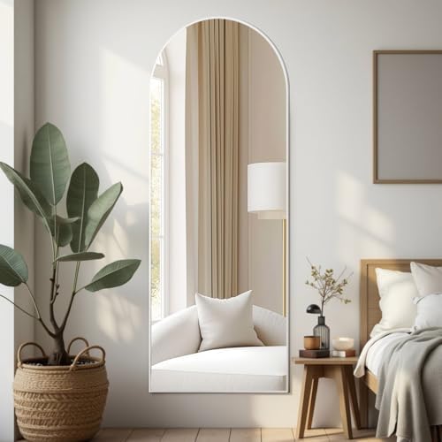 Prywot Arched Full Length Mirror Free Standing, 57"x20" Floor Mirror, White - Image 2