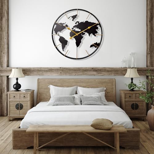 30inches Large World Clock Silent Metal Map Wall Art Decor for Office - Image 4