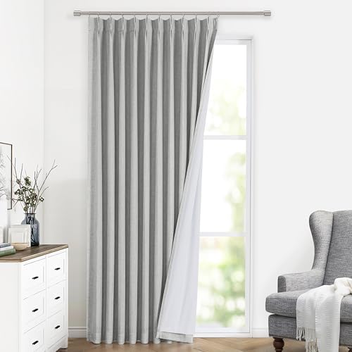 Vision Home Light Gray Pinch Pleated Full Blackout Curtains Linen Blended Thermal Insulated Window Panels 120 inch for Bedroom Living Room Darkening Pleat Drapes with Hooks Back Tab 10FT 60"Wx120"Lx1 by VisionHome