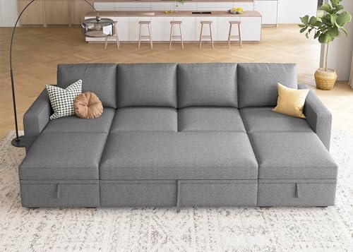 HONBAY Modular Sectional Sleeper Sofa Bed, Sectional Couch with Pull Out Bed U Shaped Modular Couch with Storage Ottoman for Living Room, Dark Grey by HONBAY