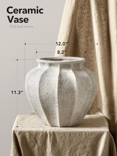 LE TAUCI Large White Ceramic Vase, 11.3-Inch, Weathered Sandstone Finish - Image 2