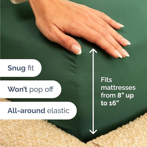 Queen Size 4 Piece Sheet Set - Breathable & Cooling Sheets - Emerald Green - Image 3