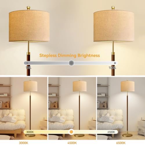 Wood Floor Lamps for Living Room Farmhouse Floor Lamp with Remote Control,Dimmable Vintage Floor Lamp Mid Century Modern Standing Lamp with 3 Color Temperature Tall Floor Lamps For Bedroom Corner - Image 2