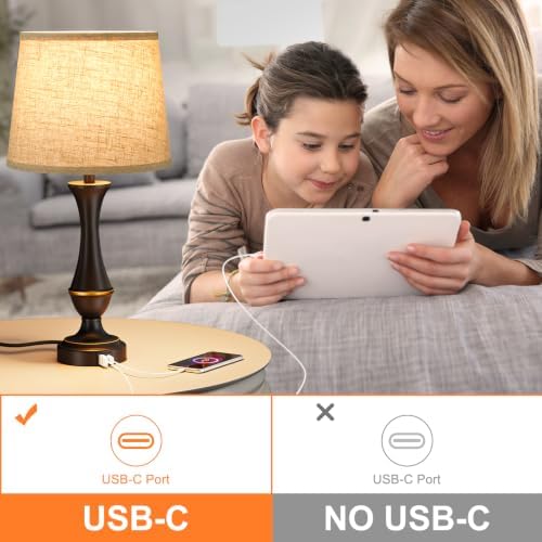 Touch Lamps for Nightstand, 3 Way Dimmable Lamps for Bedroom with USB C+A - Image 6