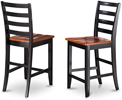 East West Furniture FAS-BLK-W Fairwind Counter Height Barstools - Ladder Back Wood Seat Chairs, Set of 2, Black & Cherry by EastWestFurniture